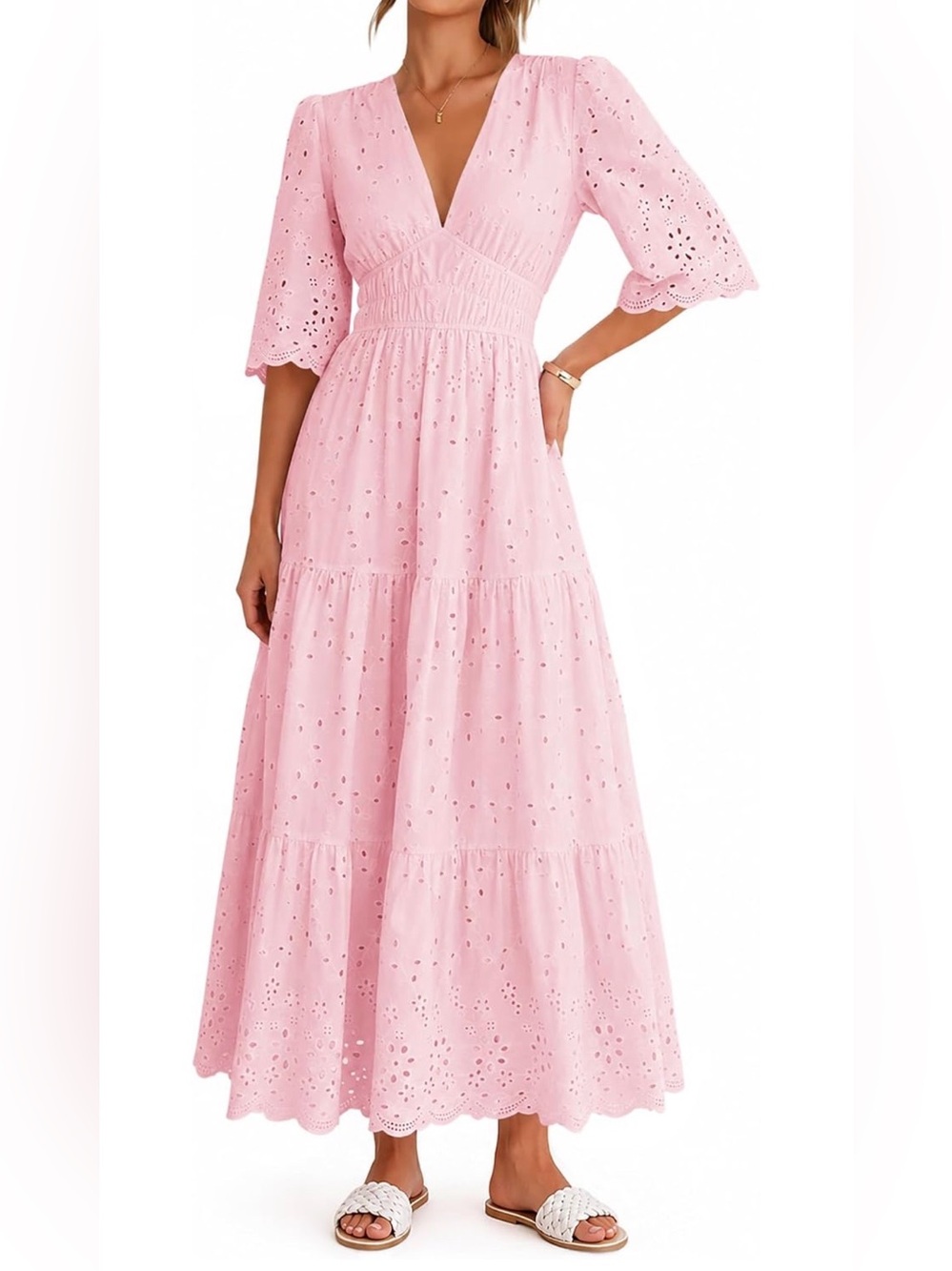 Pink Eyelet V-Neck Maxi Dress -XL
